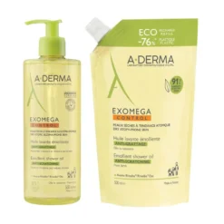 A-Derma Exomega Control - Olio Lavante Emolliente Eco Pack Flacone 500ml + Refill Eco Ricarica 500ml