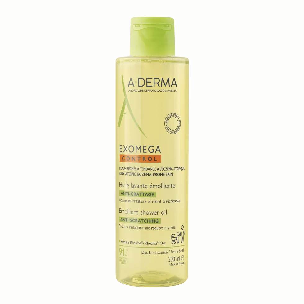 A-Derma Exomega Control - Olio Lavante Emolliente Anti-grattage per Pelle Secca a Tendenza Atopica Prurito, 200ml