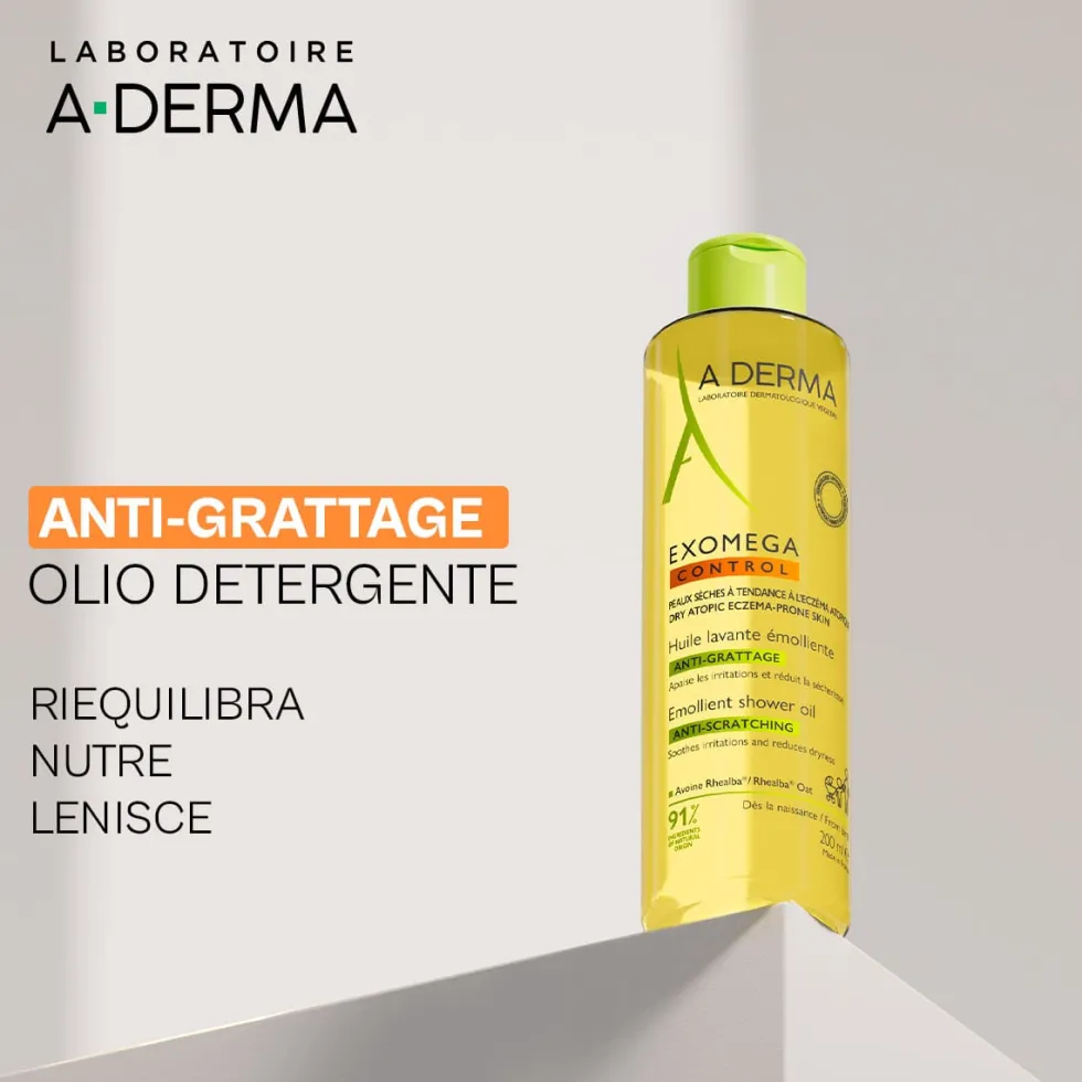 A-Derma Exomega Control - Olio Lavante Emolliente Anti-grattage per Pelle Secca a Tendenza Atopica Prurito, 200ml