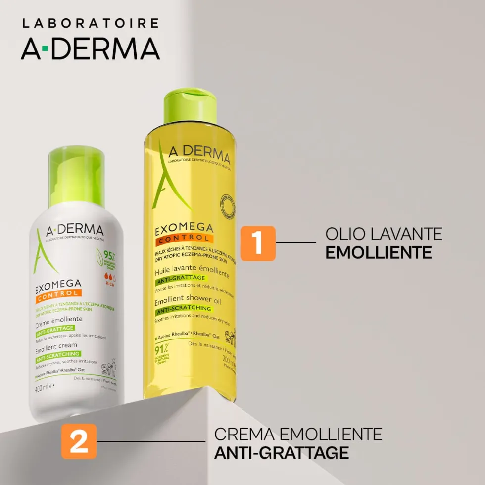 A-Derma Exomega Control - Olio Lavante Emolliente Anti-grattage per Pelle Secca a Tendenza Atopica Prurito, 200ml