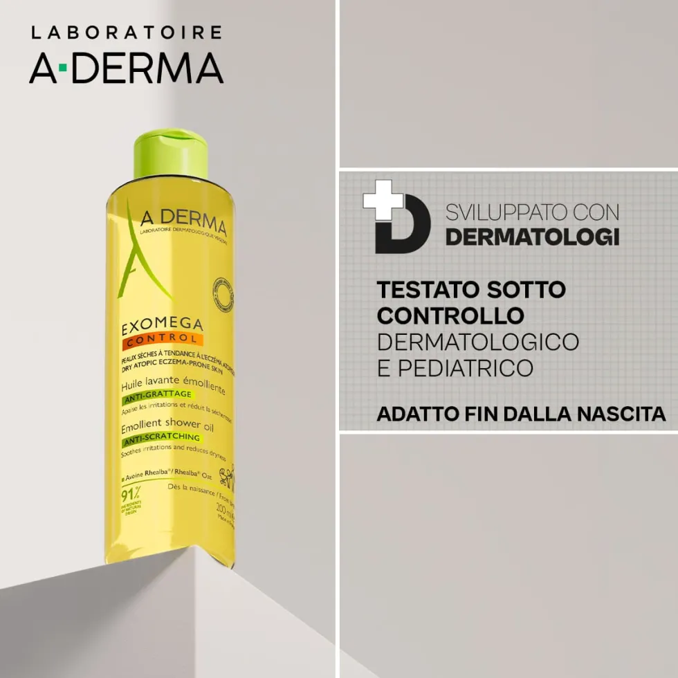 A-Derma Exomega Control - Olio Lavante Emolliente Anti-grattage per Pelle Secca a Tendenza Atopica Prurito, 200ml