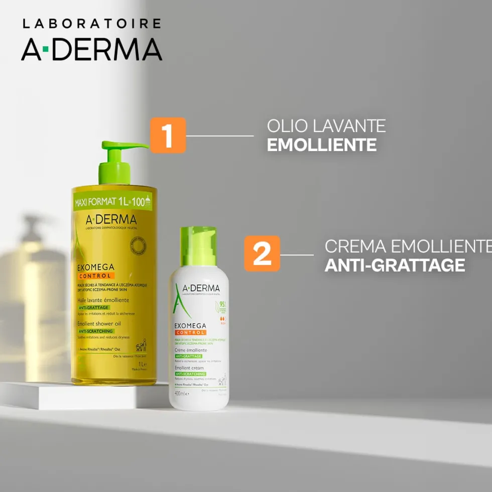 A-Derma Exomega Control Olio lavante emolliente per la pelle secca e atopica, 1 litro