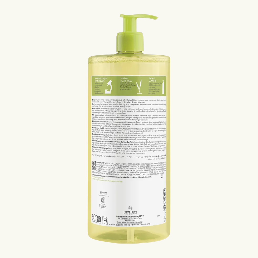 A-Derma Exomega Control Olio lavante emolliente per la pelle secca e atopica, 1 litro