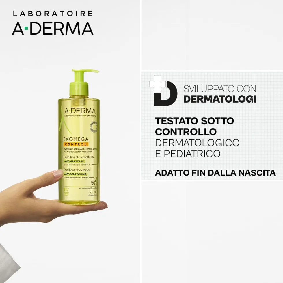 A-Derma Exomega Control - Olio Lavante Emolliente Anti-Grattage, 500ml