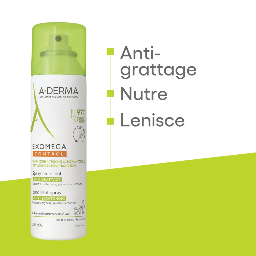 A-Derma Exomega Control - Spray Emolliente per Pelle Secca a Tendenza Atopica Prurito, 200ml