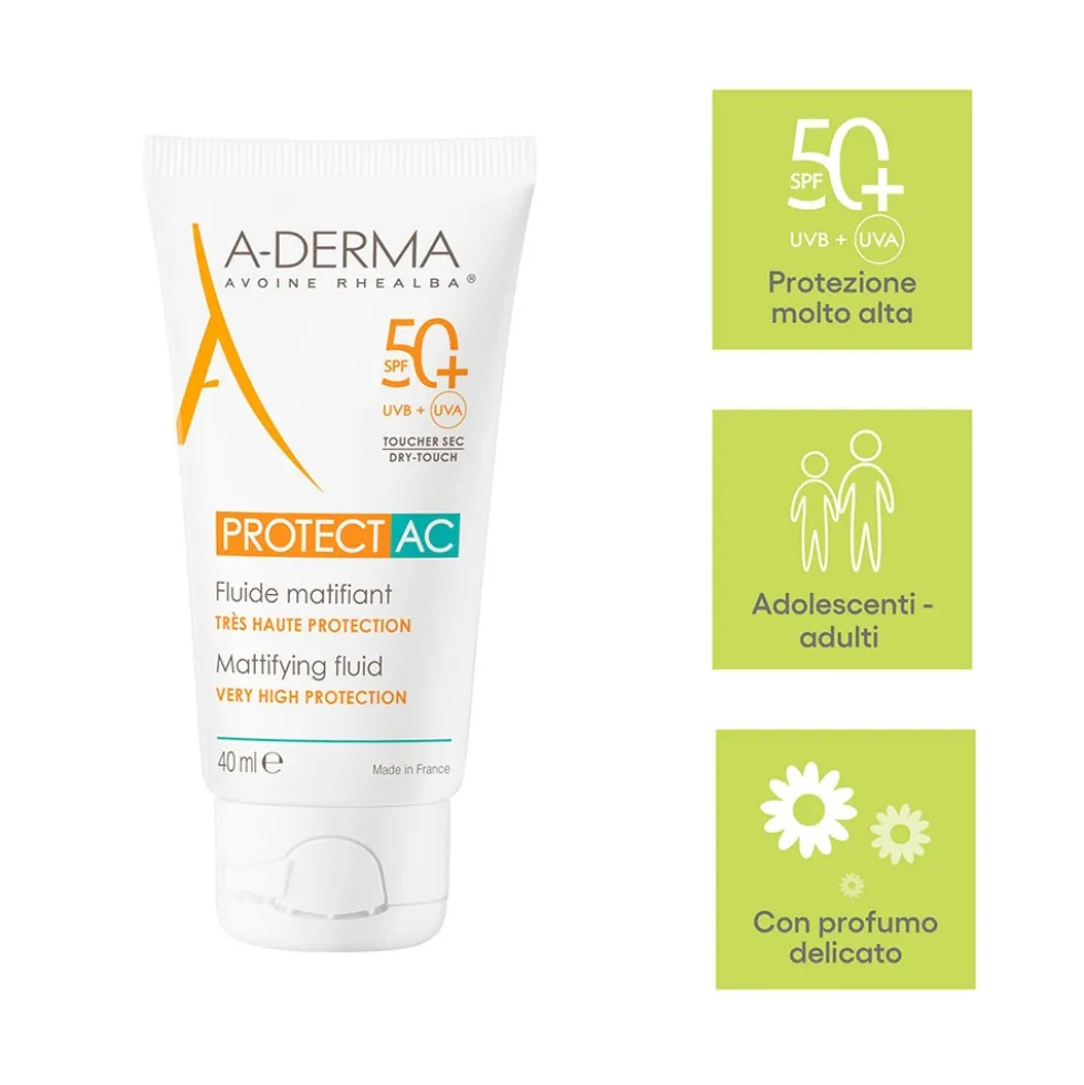 A-DERMA Protect - AC SPF50+ Fluido Solare Opacizzante, 40ml