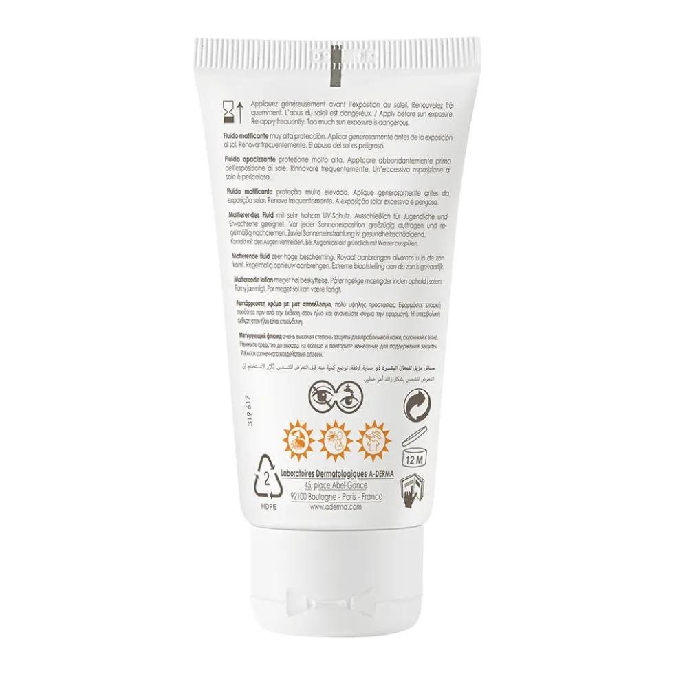 A-DERMA Protect - AC SPF50+ Fluido Solare Opacizzante, 40ml