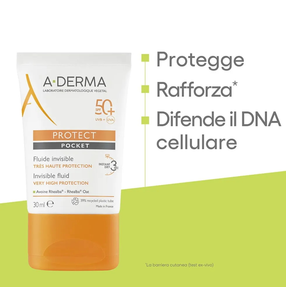 A-Derma Protect Pocket Fluido Invisibile SPF 50+ - Fluido solare per pelli sensibili, 30 ml