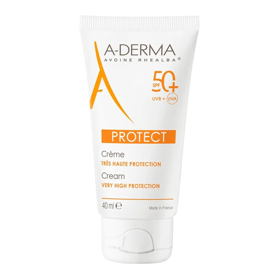 A-Derma Protect SPF 50+ - Crema solare viso ad altissima protezione per pelli fragili, 40 ml