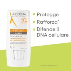 A-Derma Protect X-Trem - Stick solare invisibile SPF 50+ per le zone fragili, 8 g