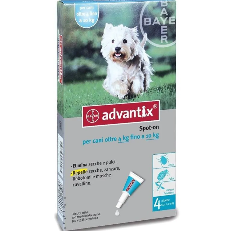 Advantix Spot-On - Soluzione antiparassitaria per cani da 4 a 10 kg, 4 pipette da 1 ml