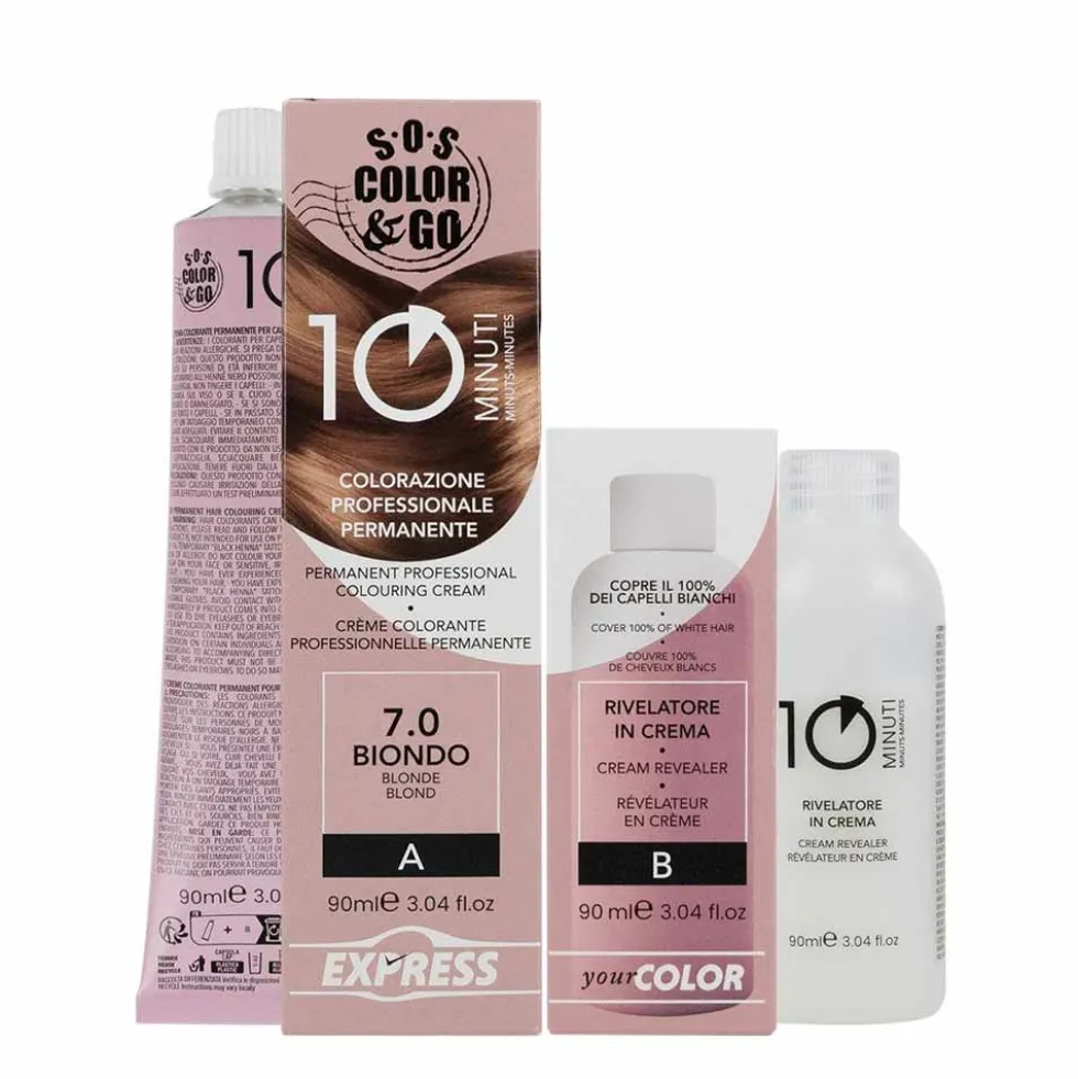 Alama Sos Color & Go 7.0 biondo - Tinta permanente per i capelli in 10 minuti, 2 x 90 ml