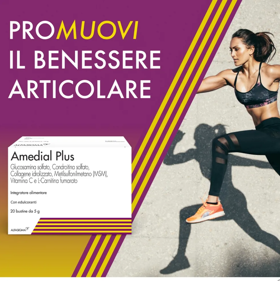 Alfasigma Amedial Plus - Integratore alimentare per le ossa e le cartilagini, 20 bustine da 5 g