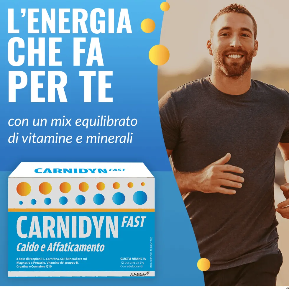 Alfasigma Carnidyn Fast - Integratore per il tono muscolare e il reintegro idrosalino, 12 bustine