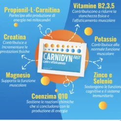 Alfasigma Carnidyn Fast - Integratore di magnesio e potassio per reintegro idrosalino, 20 bustine