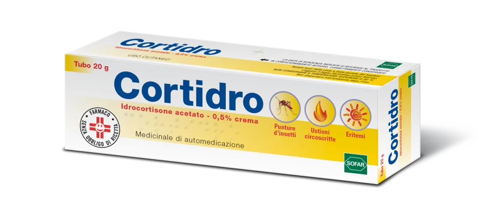 Alfasigma Cortidro 0,5% Idrocortisone Acetato Punture d’Insetti Prurito Eritemi Ustioni Eczemi, 20g