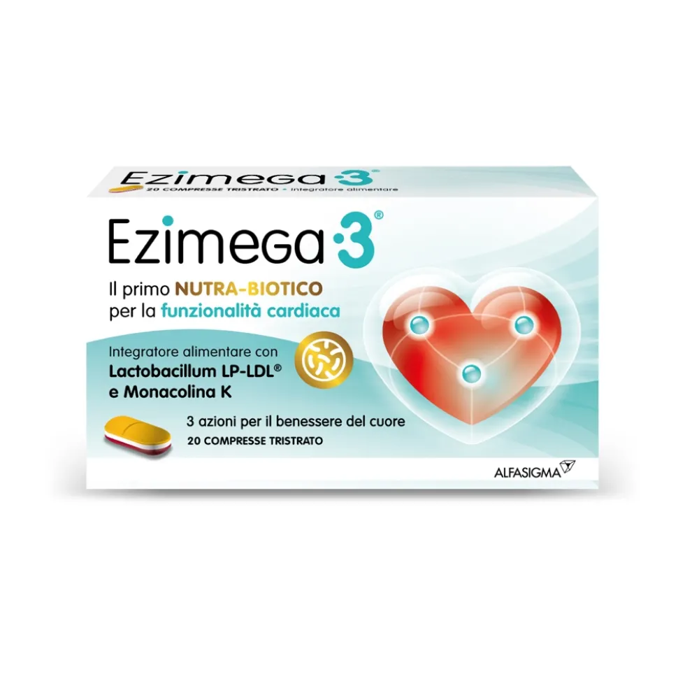 Alfasigma Ezimega 3 - Integratore alimentare per il controllo del colesterolo, 20 compresse