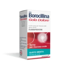 Alfasigma Neoborocillina Gola Dolore Spray per Mucosa Orale 0,25% Flurbiprofene Gusto Menta Azione Rapida, 15ml