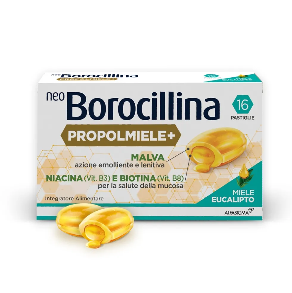 Alfasigma NeoBorocillina Propolmiele+ Gola Gusto Miele e Eucalipto, 16 Pastiglie