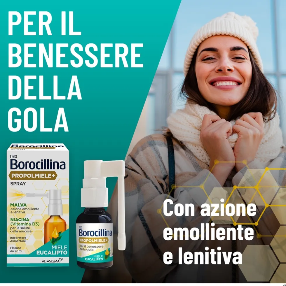 Alfasigma NeoBorocillina Propolmiele+ Spray Gola Gusto Miele Eucalipto, 20ml