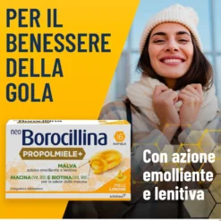 Alfasigma NeoBorocillina Propolmiele+ - Pastiglie per la gola al miele e limone, 16 pastiglie