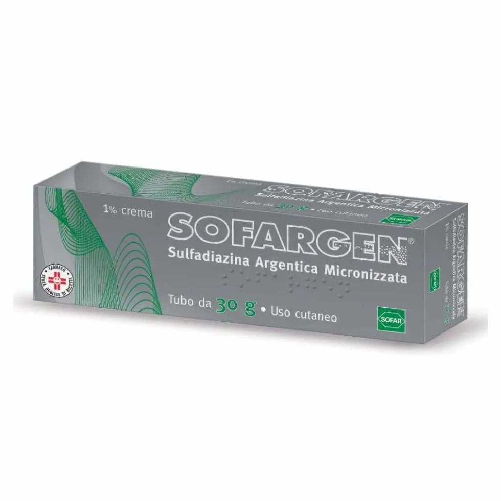 Alfasigma Sofargen 1% Crema Sulfadiazina Argentica Micronizzata Trattamento Antibatterico Locale, 30g
