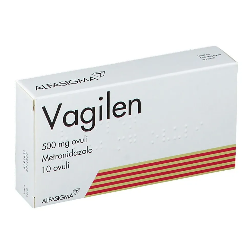 Alfasigma Vagilen Ovuli 500mg Metronidazolo Trattamento Trichomoniasi Sintomatica della Donna, 10 Ovuli