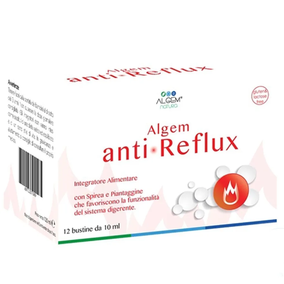 Algem Natura AntiReflux - Anti reflux integratore alimentare per il reflusso, 12 bustine da 10 ml