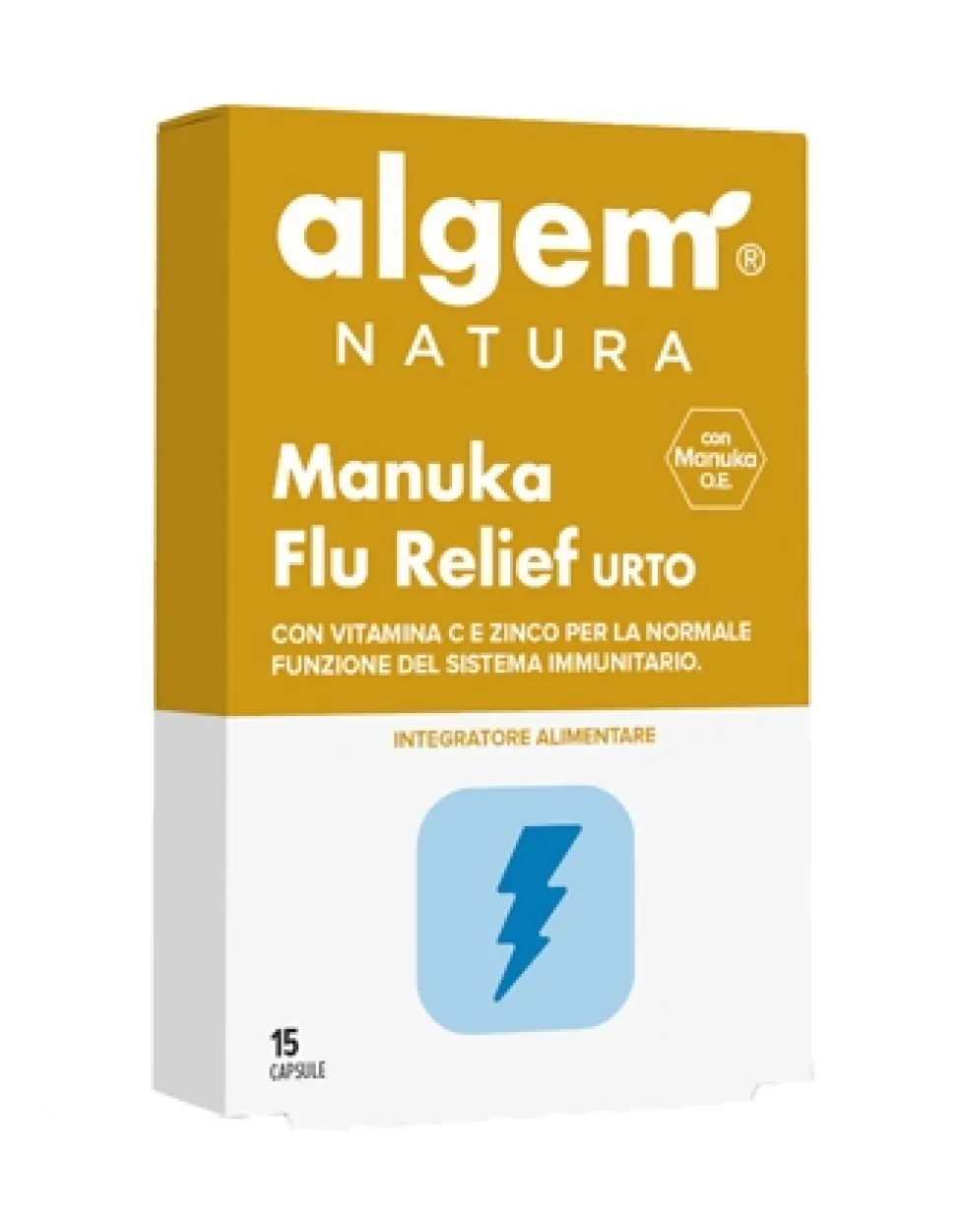 Algem Natura Manuka Flu Relief Urto - Integratore Algem Natura per le difese naturali, 15 capsule