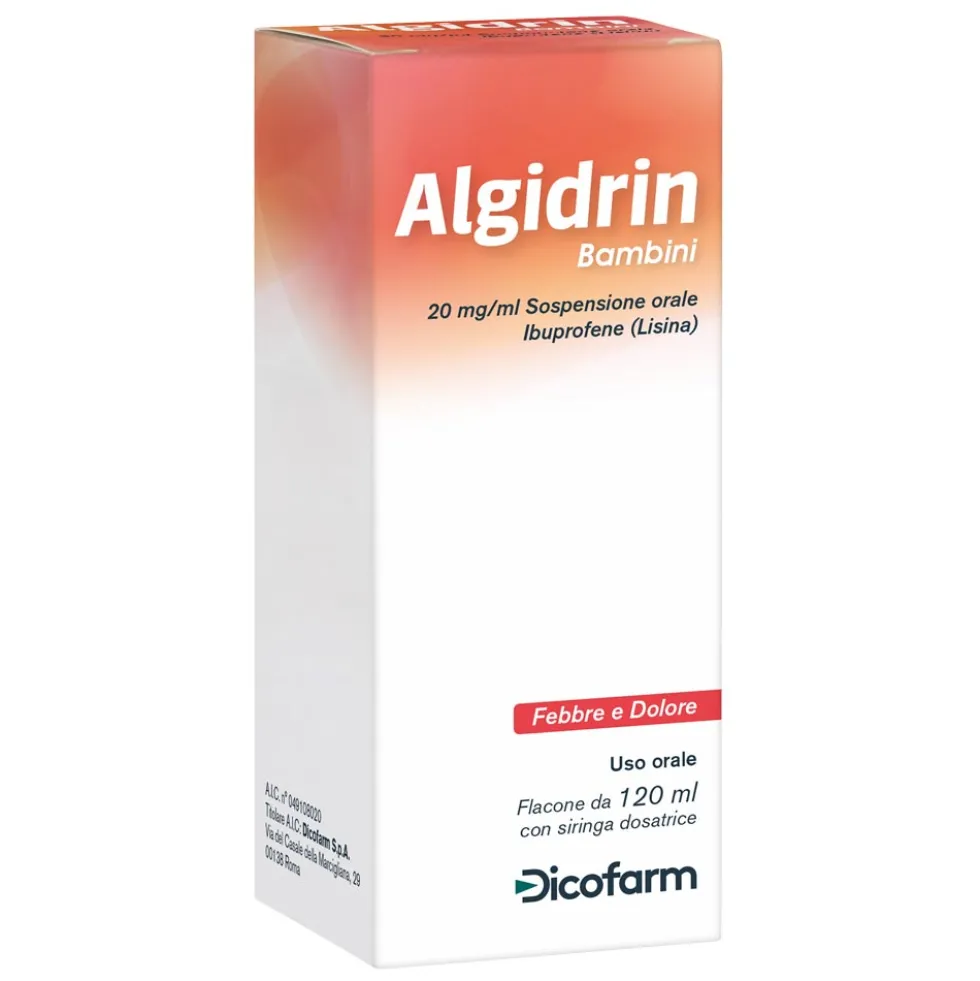 Algidrin Bambini Febbre e Dolore 20mg/ml Ibuprofene Lisina Sospensione Orale, 120ml