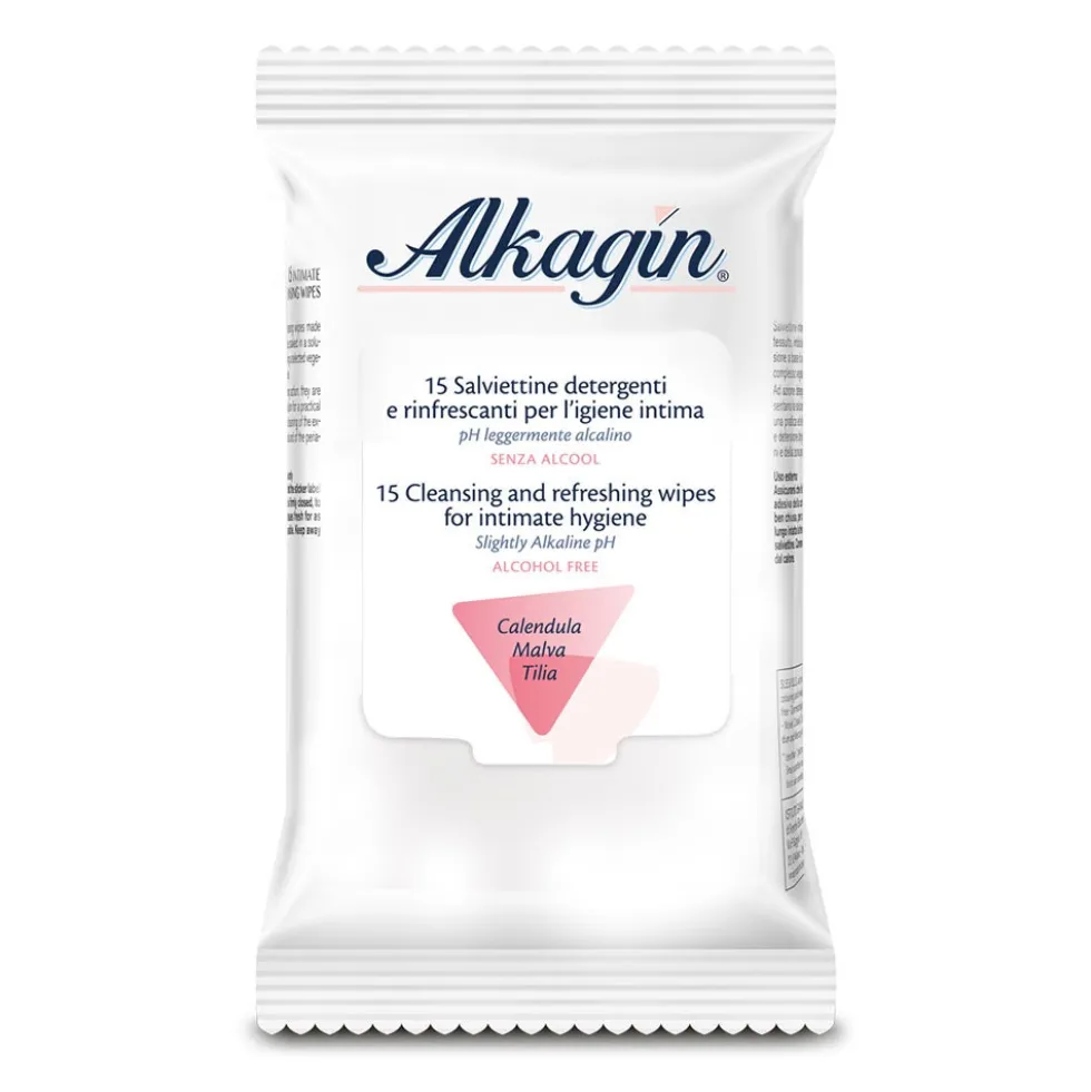 Alkagin Salviette Detergenti e Rinfrescanti Igiene Intima, 15 Salviettine