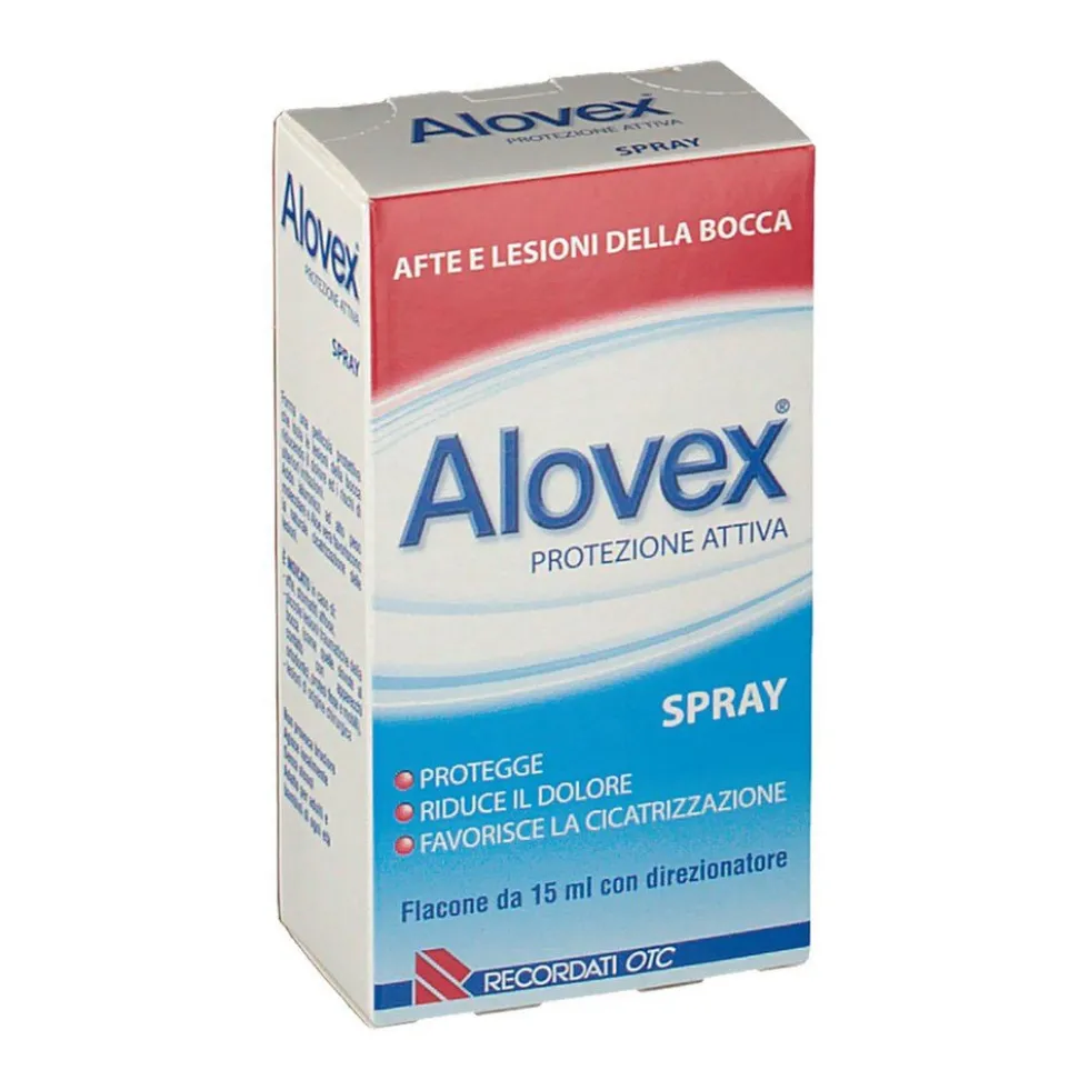 Alovex Protezione Attiva - Spray lenitivo per le afte e le lesioni della bocca, flacone da 15 ml