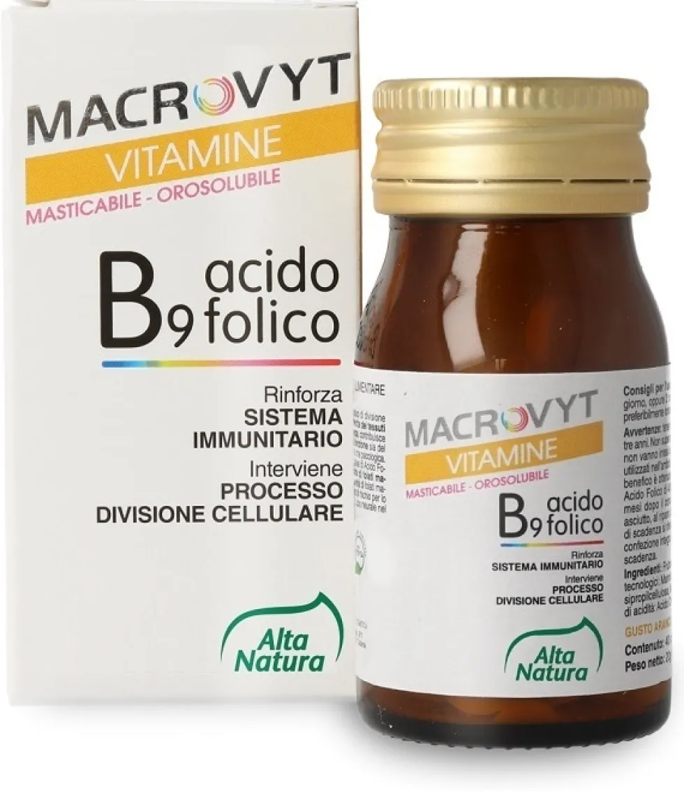 Alta Natura Macrovyt - Acido Folico B9 Integratore Crescita Tessuti Materni e Funzione Psicologica, 40 Compresse