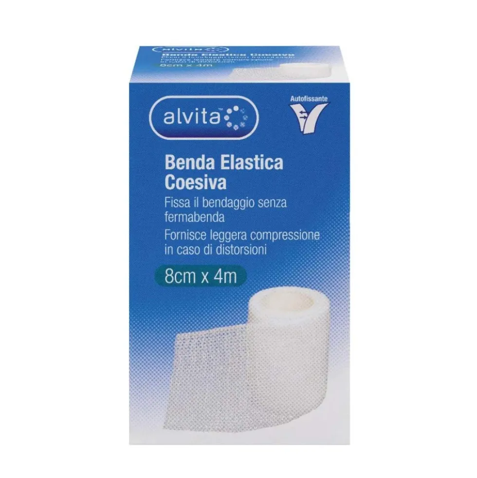 Alvita Benda elastica coesiva - Benda per il fissaggio delle medicazioni, 1 pezzo da 8 cm x 4 m