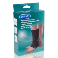 Alvita Cavigliera regolabile nera (20-22 cm) - Supporto per le caviglie gonfie e i dolori, 1 pezzo