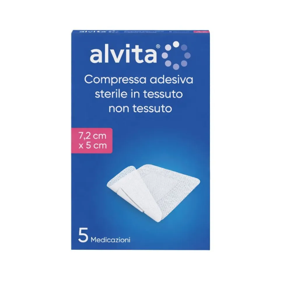 Alvita Compressa Adesiva Sterile in TNT 7,2 x 5cm, 5 medicazioni