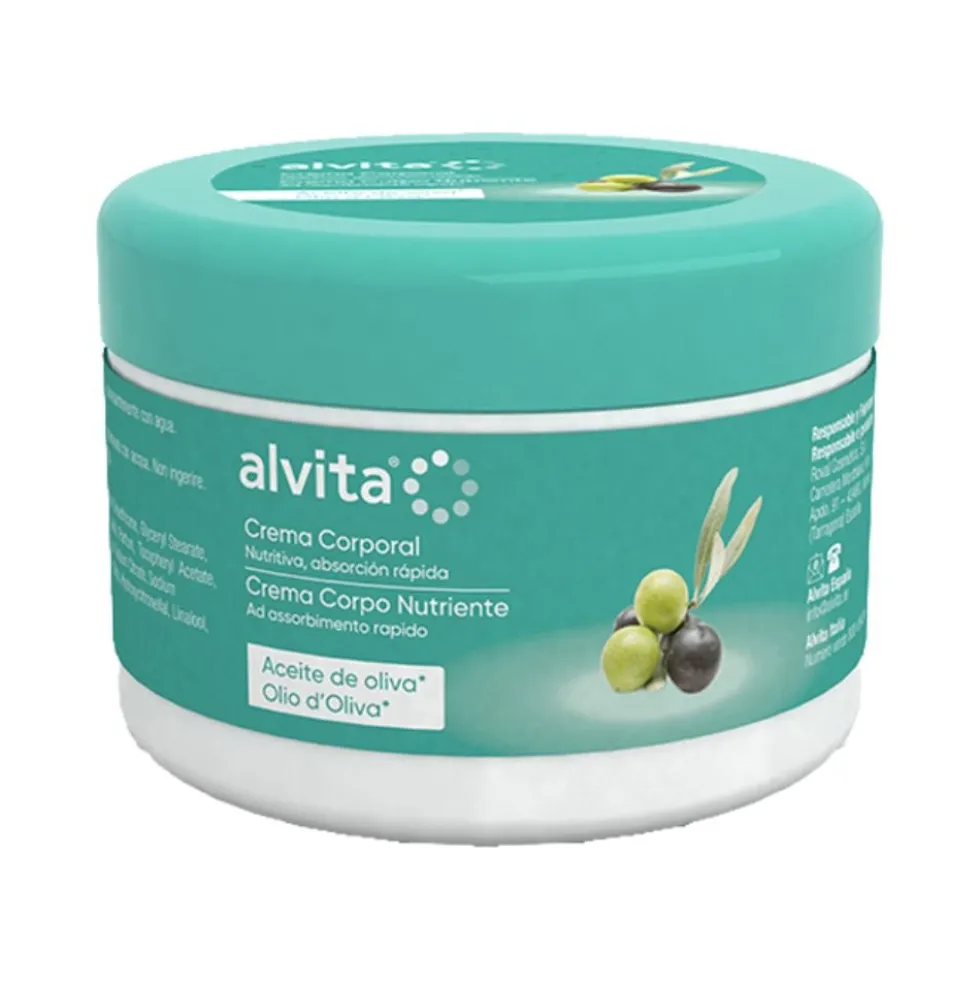Alvita Crema corpo nutriente all'olio d'oliva - Crema idratante per la pelle secca, 300 ml