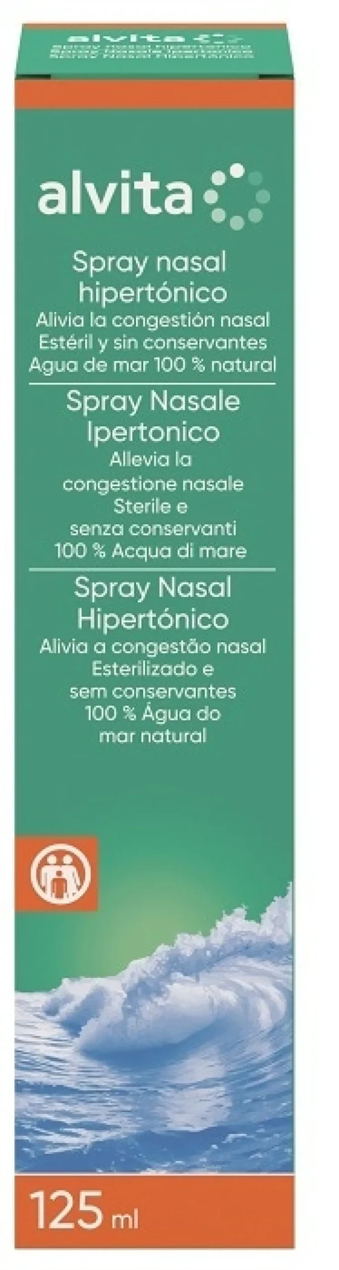 Alvita Spray Nasale Ipertonico con Xilitolo Decongestionante per Naso Chiuso, 125ml