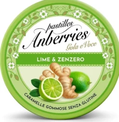 Anberries Gola e Voce Pastiglie Gommose Lime e Zenzero, 50g