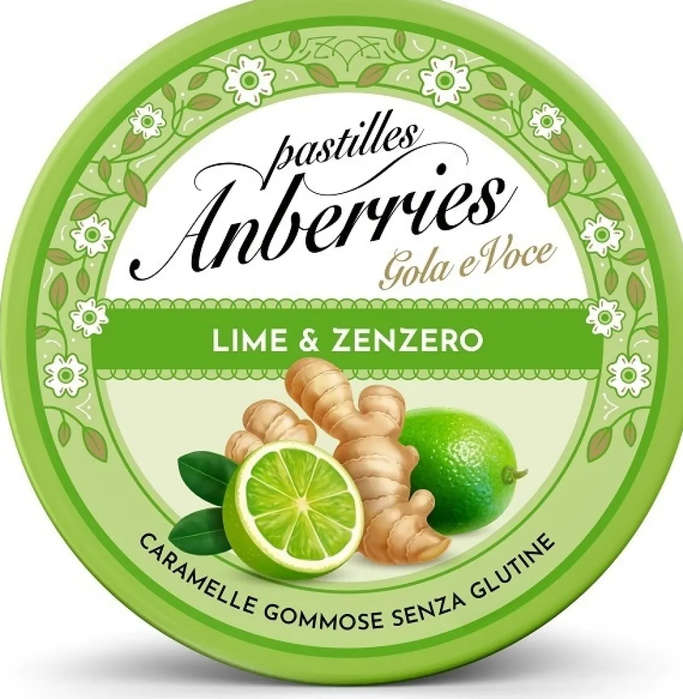 Anberries Gola e Voce Pastiglie Gommose Lime e Zenzero, 50g