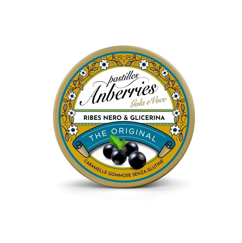 Anberries Pastiglie al ribes nero e glicerina - Caramelle gommose per lenire la gola, 50 g