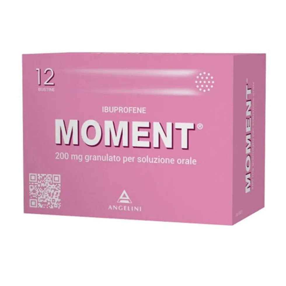 Angelini Moment 200 mg - Granulato per soluzione orale all'ibuprofene per i dolori, 12 bustine