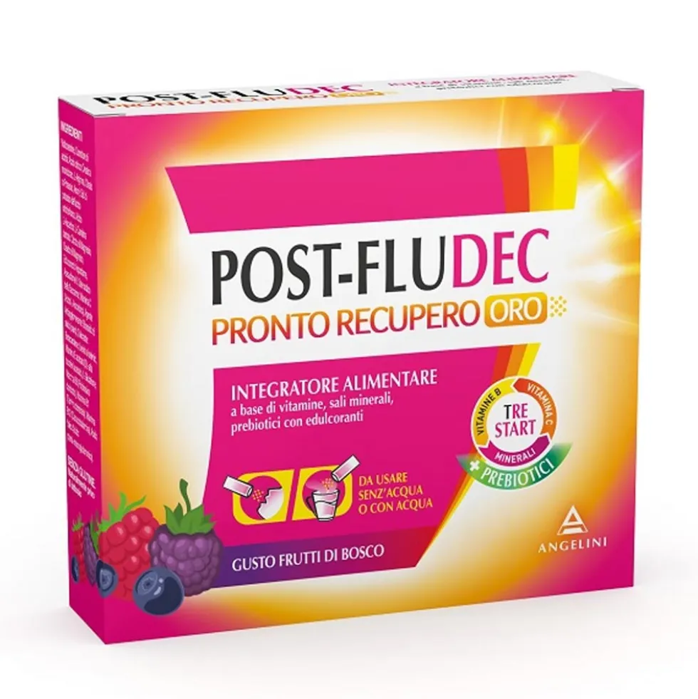 Angelini Postfludec Pronto Recupero Oro - Integratore alimentare energetico, 12 bustine