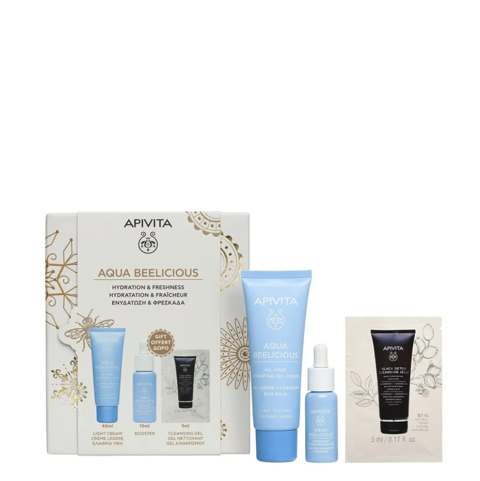 Apivita Aqua Beelicious - Cofanetto viso per l'idratazione e la detersione, 3 pezzi