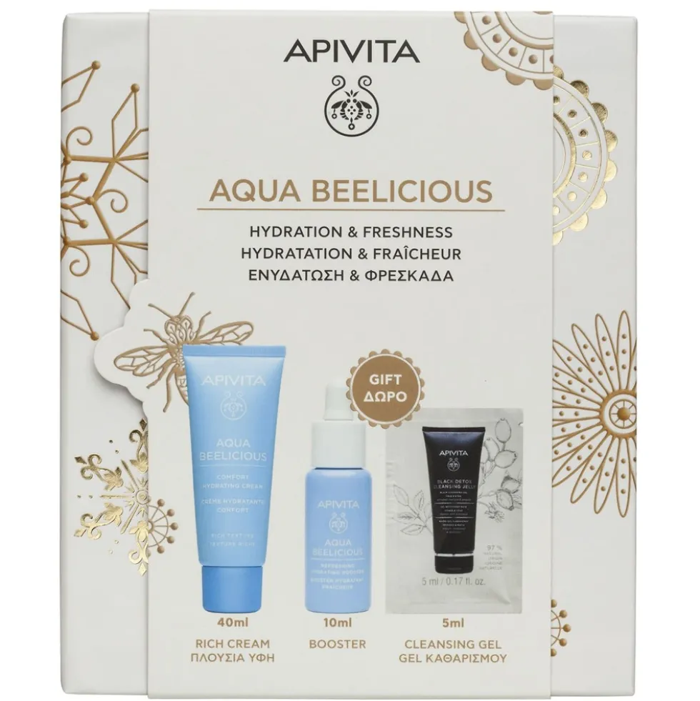 Apivita Aqua Beelicious - Cofanetto viso per l'idratazione e la detersione, 3 pezzi