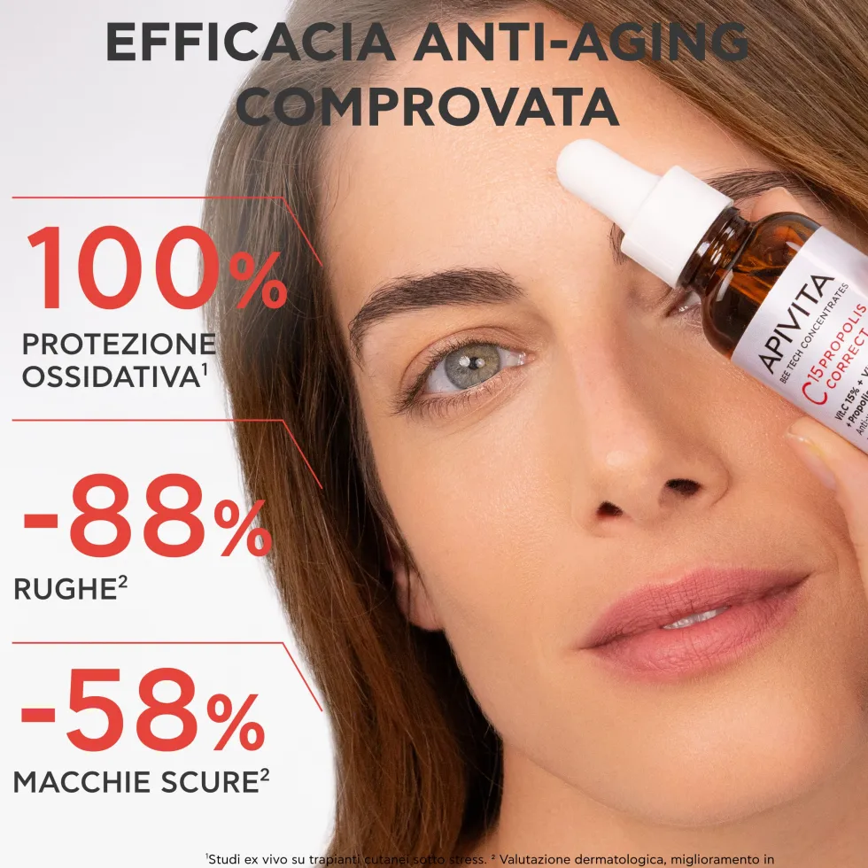 Apivita C15 Propolis Correct - Siero viso alla vitamina C contro le rughe e le macchie, 30 ml