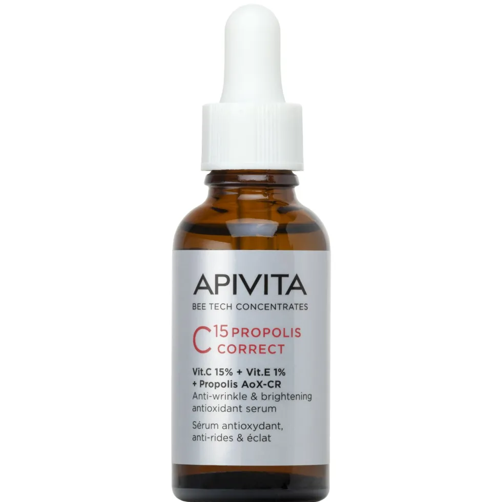 Apivita C15 Propolis Correct - Siero viso alla vitamina C contro le rughe e le macchie, 30 ml