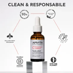 Apivita C15 Propolis Correct - Siero viso alla vitamina C contro le rughe e le macchie, 30 ml