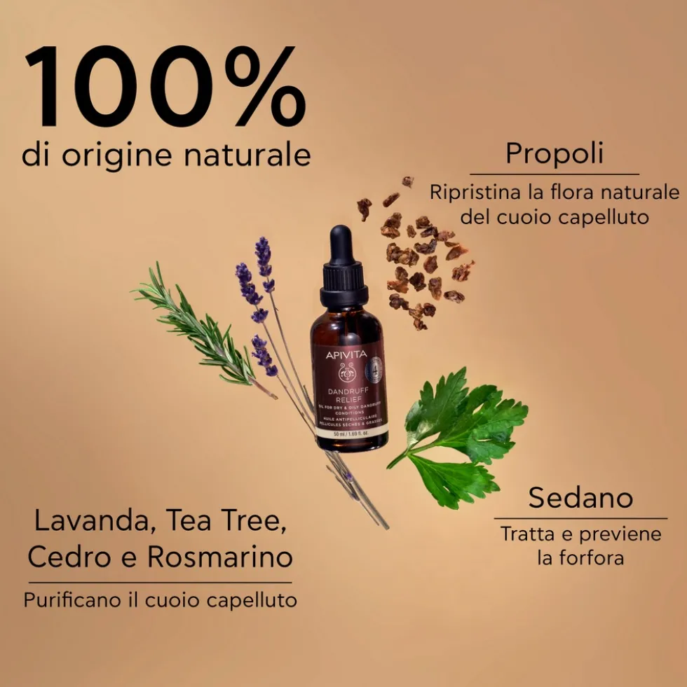 Apivita Dandruff Relief - Olio Sollievo Forfora Cuoio Capelluto Secco, 50ml