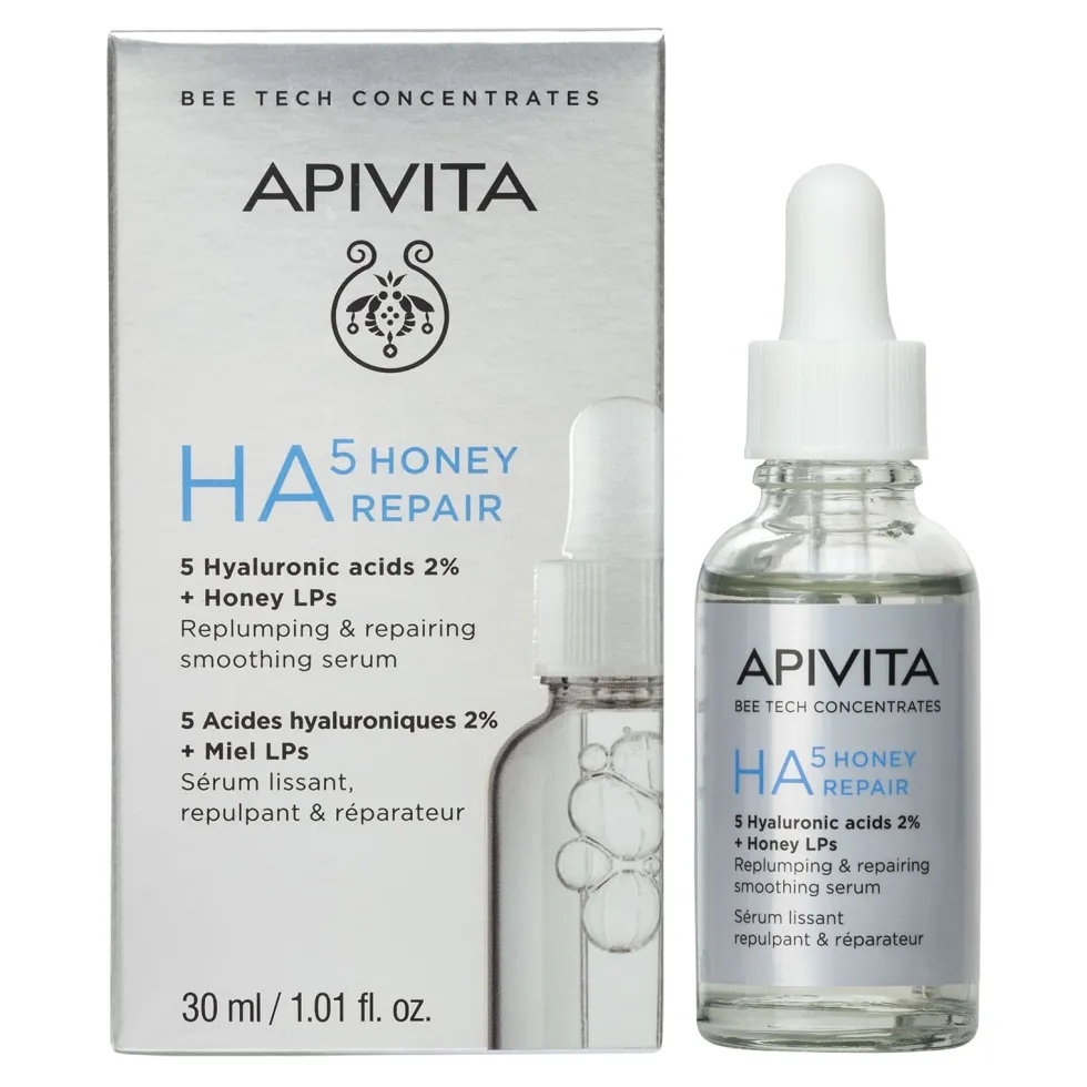 Apivita HA5 Honey Repair - Siero viso idratante e rimpolpante per le rughe, 30 ml